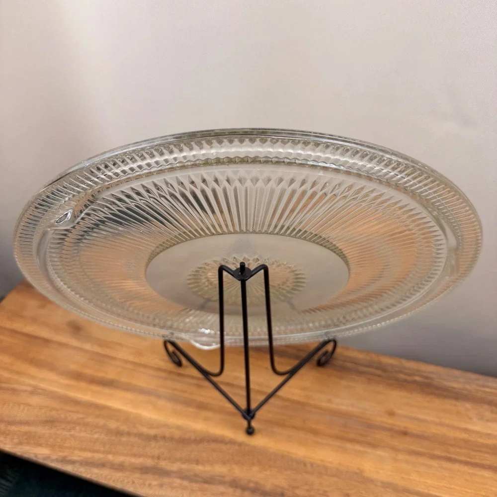 Jeannette Glass Anniversary Pattern Clear Pressed Glass 12 Inch Round Cake Plate